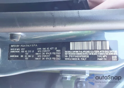 2017 Fiat 500X Pop Fwd z USA, uszkodzony, nr VIN ZFBCFXAB2HP606538